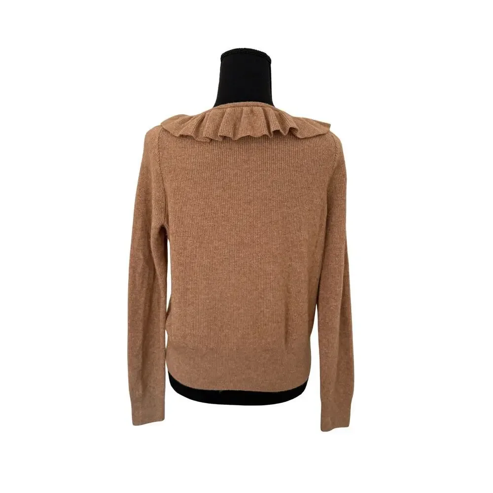 Madewell Ruffle Collar Sweater Tan Wool Alpaca Blend Long Sleeve Size M